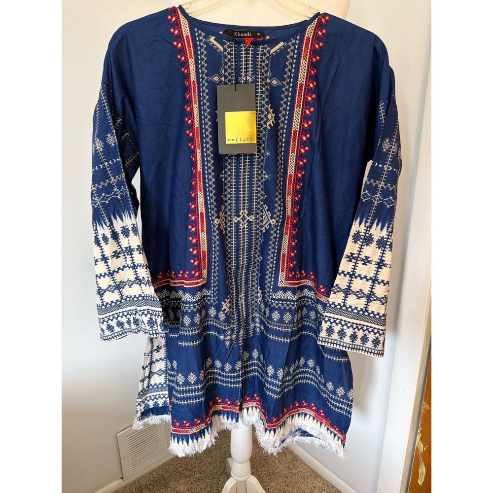 Khaadi Modern Moroccan Embroidered Tunic Top Navy Blue NWT MTPE18301 Size 12